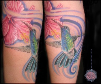 Tattoos - Hibiscus flower and hummingbird tattoo